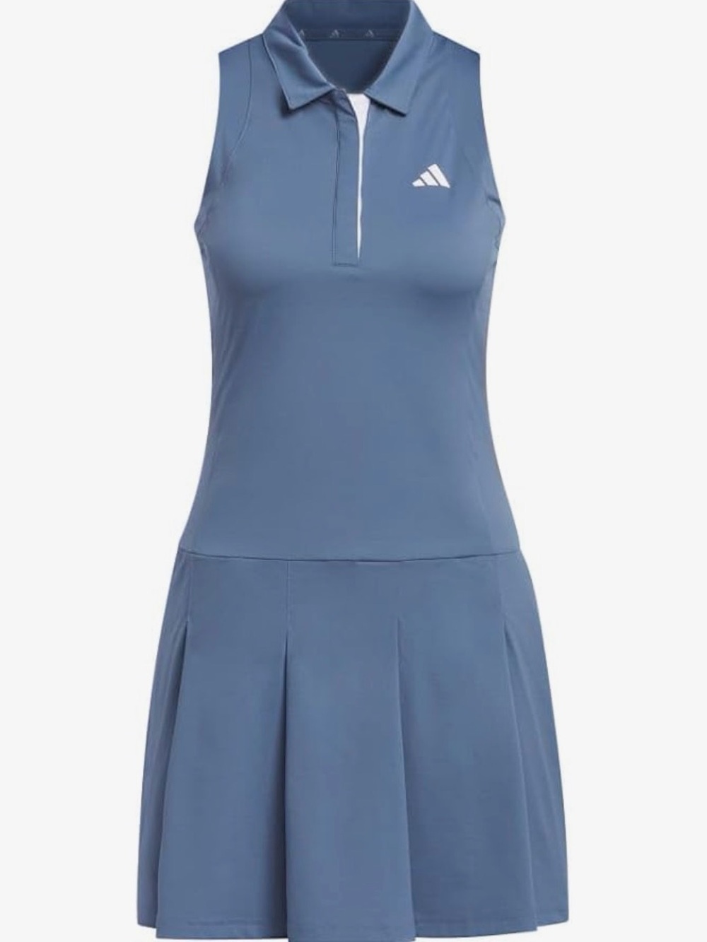 adidas Ultimate365 Pleated Golf Polo Tennis Blue Sleeveless Dress with Trim